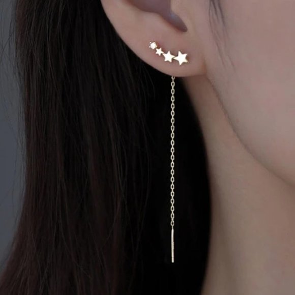*NEW 925 Sterling Silver Star Chain Drop Earrings - Picture 1 of 9
